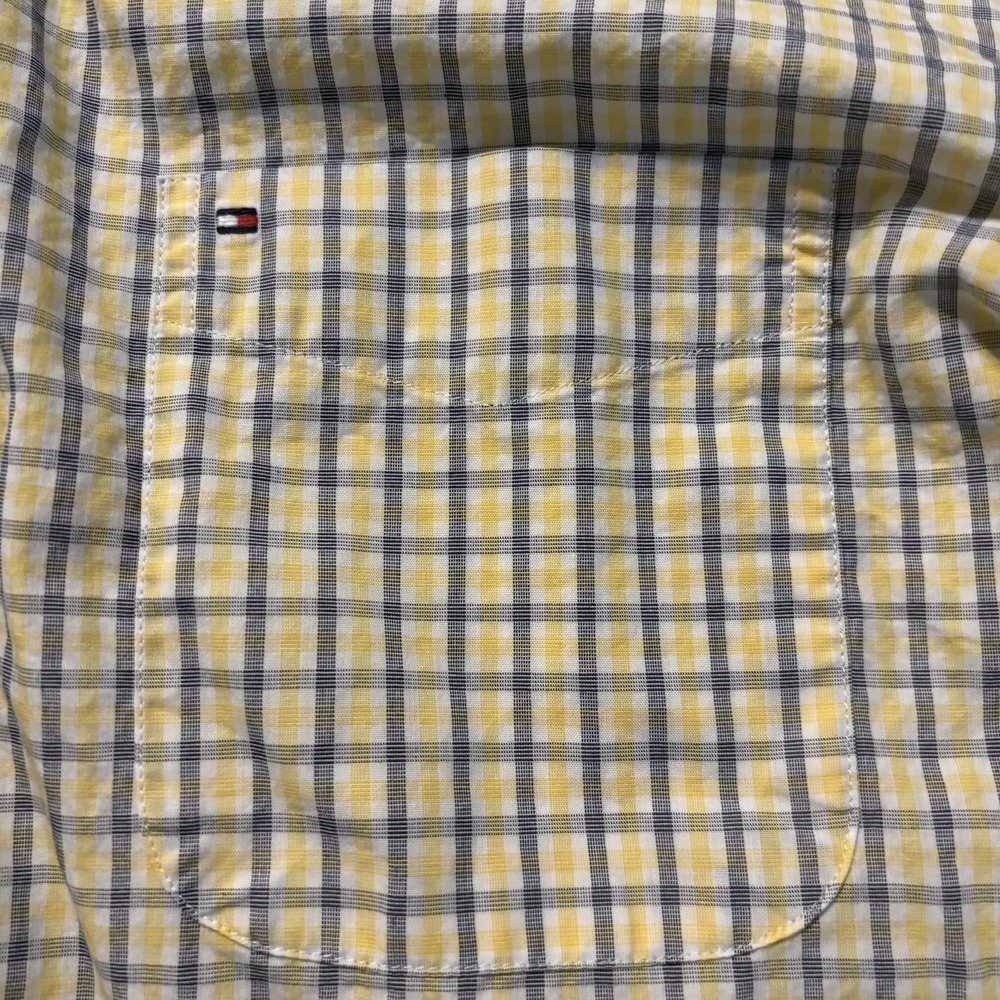 Tommy Hilfiger Men's Medium Classic Fit Plaid Shirt Yellow Blue Cotton - Picture 7 of 11